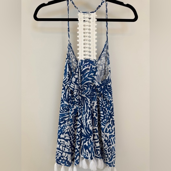 Lilly Pulitzer Blue White Crochet Back Tassel Top Tank Medium - Picture 4 of 5